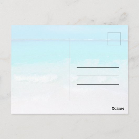 Carte Postale Scène océanique été plage blanc bleu Merci    (Dos)