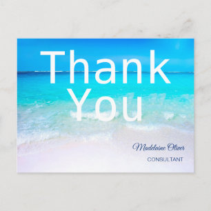 Carte Postale Scène océanique Été Plage Blanc Bleu Merci
