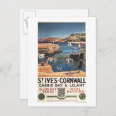 Carte Postale Scène portuaire avec Girl and Gulls Railway (Devant / Derrière)