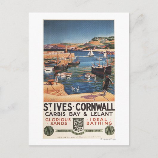 Carte Postale Scène portuaire avec Girl and Gulls Railway (Devant)