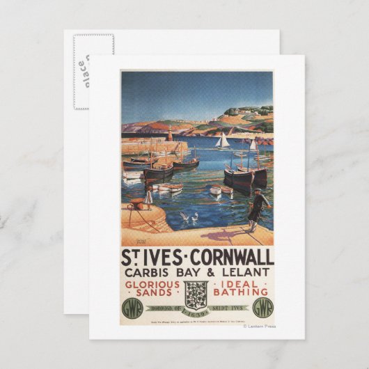 Carte Postale Scène portuaire avec Girl and Gulls Railway (Devant / Derrière)