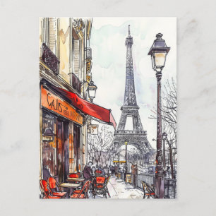 Carte Postale Scènes Paris dessinées à la main