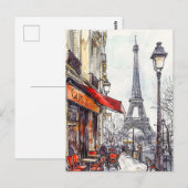 Carte Postale Scènes Paris dessinées à la main (Devant / Derrière)