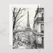 Carte Postale Scènes Paris dessinées à la main (Devant / Derrière)