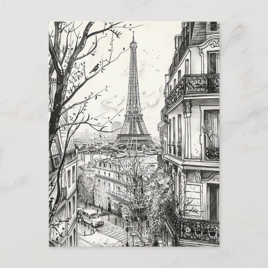 Carte Postale Scènes Paris dessinées à la main (Devant)