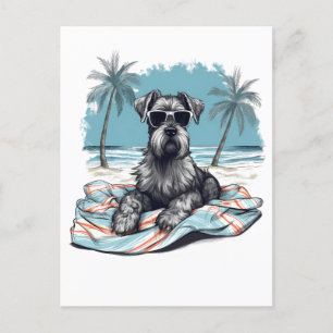 Carte Postale Schnauzer avec lunettes de soleil à la plage
