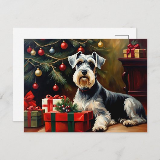 Carte Postale Schnauzer Chien Noël (Devant / Derrière)