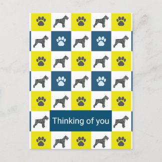 Carte Postale Schnauzer Chien & Paw Jaune & Bleu Penser de vous