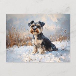 Carte Postale Schnauzer dans la neige d'hiver