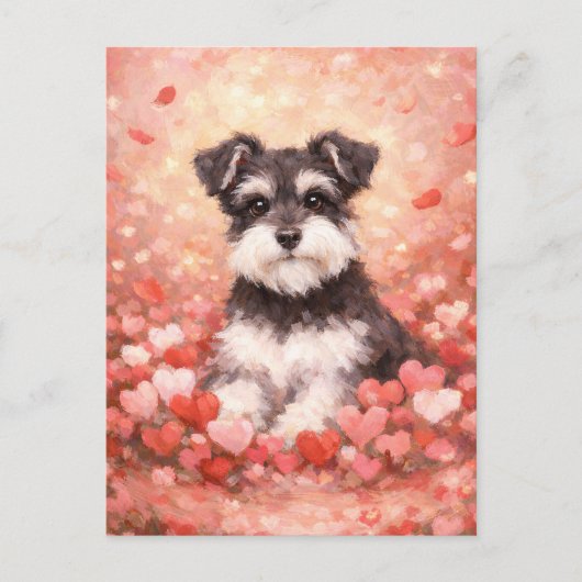 Carte Postale Schnauzer de la Saint-Valentin avec des cœurs (Devant)