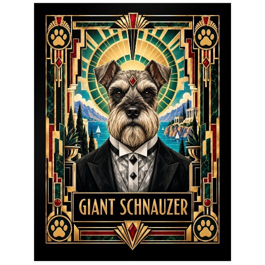 Carte Postale Schnauzer géant, chien Art Déco