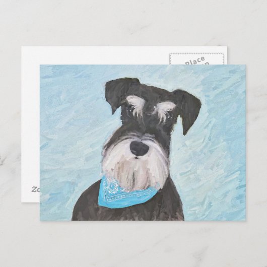 Carte Postale Schnauzer (Miniature) Peinture - Chien original mi (Devant / Derrière)