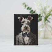 Carte Postale Schnauzer Portrait de chien Gray Suit Bow Cravate (Debout devant)