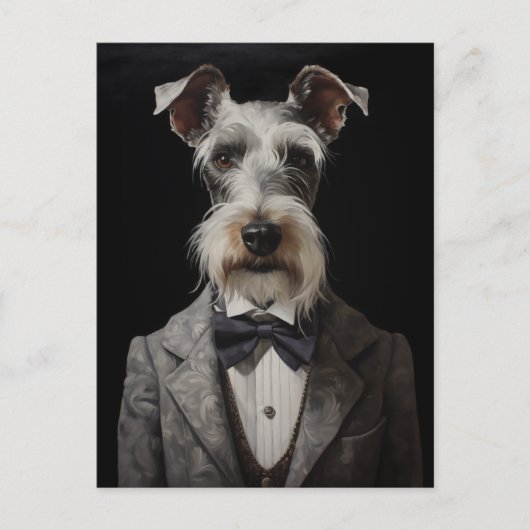 Carte Postale Schnauzer Portrait de chien Gray Suit Bow Cravate (Devant)