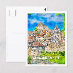 Carte Postale Schwabisch Hall Allemagne Travel Place Aquarelle