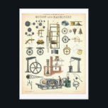 Carte Postale Science éducative vintage "Motion and Machinery"<br><div class="desc">Cette carte postale est une reproduction d'une affiche éducative vintage montrant le mouvement et la machinerie. Le graphique scientifique fait partie de la série "Illustrations of Natural Philosophy" de "Popular Diagrams" produit par James Reynolds à Londres en 1850.</div>