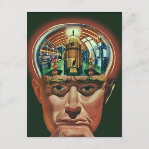 Carte Postale Science-fiction vintage, Cerveau Alien en laborato