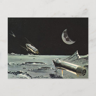 Carte Postale Science-fiction vintage, Rocket Ships Moon Planets