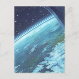 Carte Postale Science-fiction vintage, Terre de nuit avec étoile