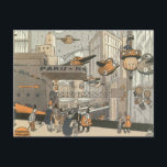 Carte Postale Science-fiction vintage Urban Paris, Steam Punk<br><div class="desc">Illustration vintage punk à vapeur victorien Science Fiction image futuriste voyage et transport métropolis. La ville de Paris,  France à l'avenir avec des avions de taille personnelle au lieu de voitures et la station de métro Gare du Nord.</div>