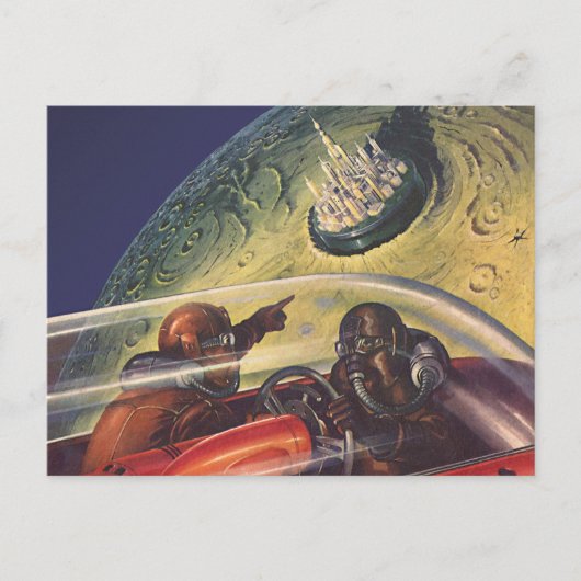 Carte Postale Science-fiction vintage, ville futuriste sur la lu (Devant)