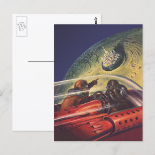 Carte Postale Science-fiction vintage, ville futuriste sur la Lu