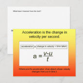 Carte Postale Science, l'accélération est l'augmentation de la v (Devant / Derrière)