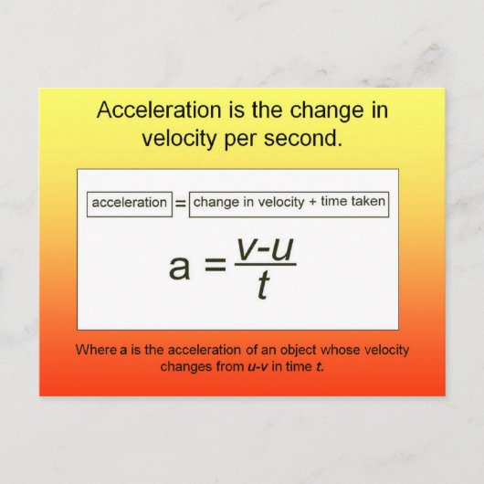 Carte Postale Science, l'accélération est l'augmentation de la v (Devant)