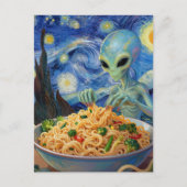 Carte Postale Scifi Blue Alien Eating Noodles Veggies Van Gogh (Devant)