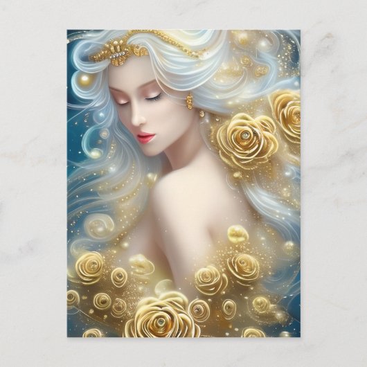 Carte Postale SciFi Exquise Delicate Gold Intricate Fema Rose (Devant)