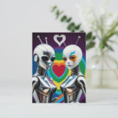 Carte Postale SciFi Female Robots in Love Rainbow Heart (Debout devant)
