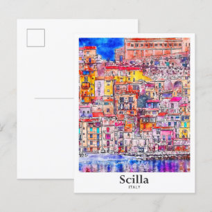 Carte Postale Scilla Italie Voyage Aquarelle main tirée