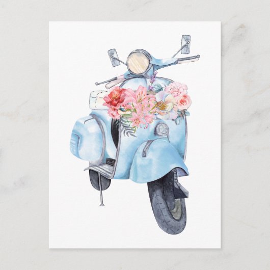 Carte Postale scooter bleu vintage avec fleurs (Devant)