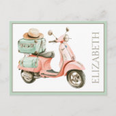 Carte Postale Scooter côtier rose et aqua mignon (Devant)