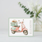 Carte Postale Scooter côtier rose et aqua mignon (Debout devant)