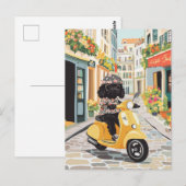 Carte Postale Scooter Doodle Noir Riding Rues de la ville europé (Devant / Derrière)