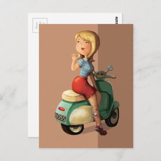 Carte Postale Scooter fille (Devant / Derrière)