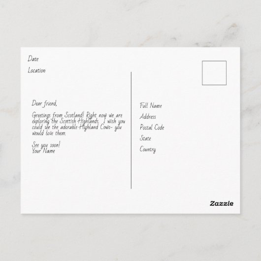 Carte postale Scotland Highland (Dos)