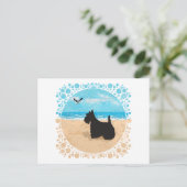 Carte Postale Scottie à la plage avec Seagull (Debout devant)