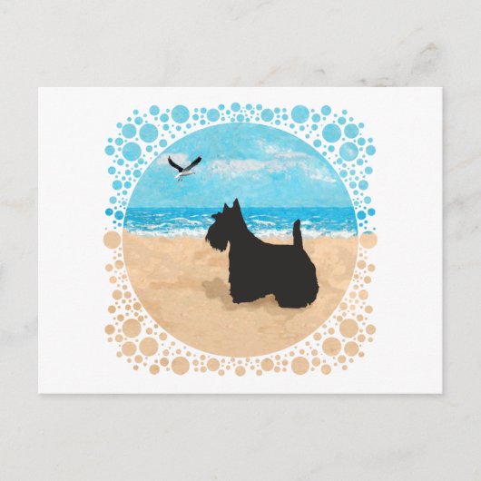 Carte Postale Scottie à la plage avec Seagull (Devant)