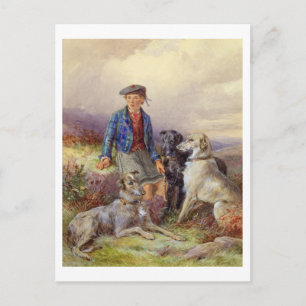 Carte Postale Scottish boy with wolfhounds in a Highland landsca