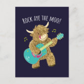 Carte Postale Scottish Highland Cow Guitarist Rock Aye The Moo! (Devant)