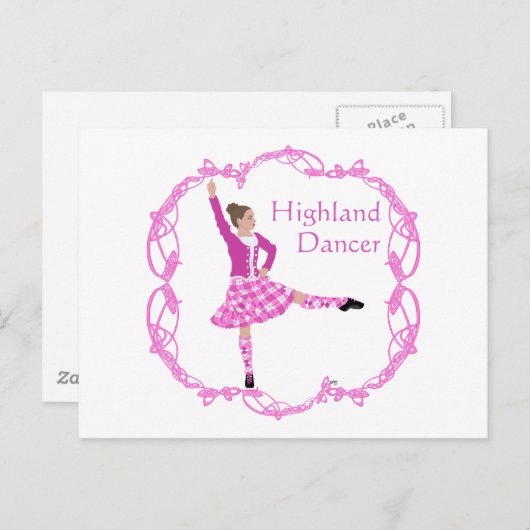 Carte Postale Scottish Highland Dancer Celtic Knotwork rose (Devant / Derrière)