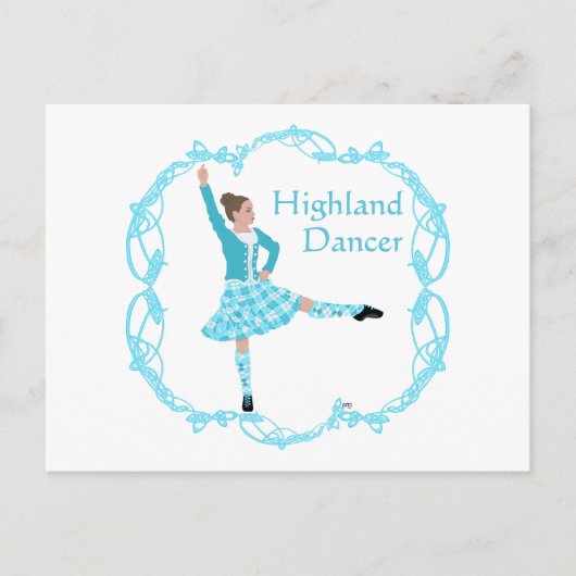 Carte Postale Scottish Highland Dancer Celtic Knotwork Turquoise (Devant)