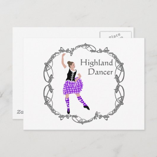 Carte Postale Scottish Highland Dancer Celtic Knotwork violet (Devant / Derrière)