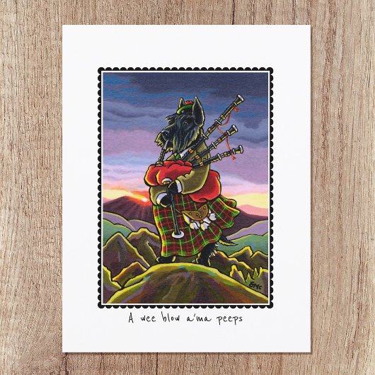 Carte Postale Scottish Terrier Bagpipes Kilt Chien personnalisé