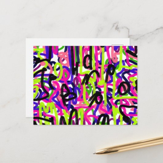 Carte Postale Scribbles en couleurs (Devant/Arrière en situation)