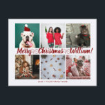 Carte Postale Script avec coeur Joyeux Noël 6 photos nom<br><div class="desc">Script avec Coeur Joyeux Noël 6 photos Carte postale universelle. 6 photos de collage familial personnalisées Cartes postales de salutations universelles avec un collage photo élégant avec 6 images customisées, votre message de salutations en texte manuscrit élégant, votre nom, date, année, message au dos dans une police sans serif moderne...</div>