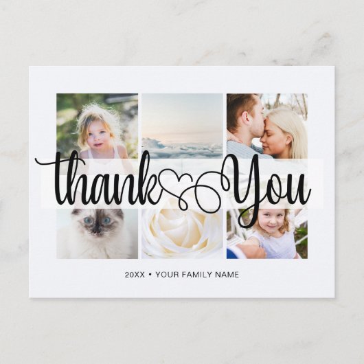 Carte Postale Script avec cœur Merci 6 photos Universal (Devant)
