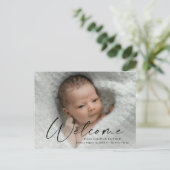 Carte Postale Script Bienvenue Bébé Photo Naissance Merci (Debout devant)